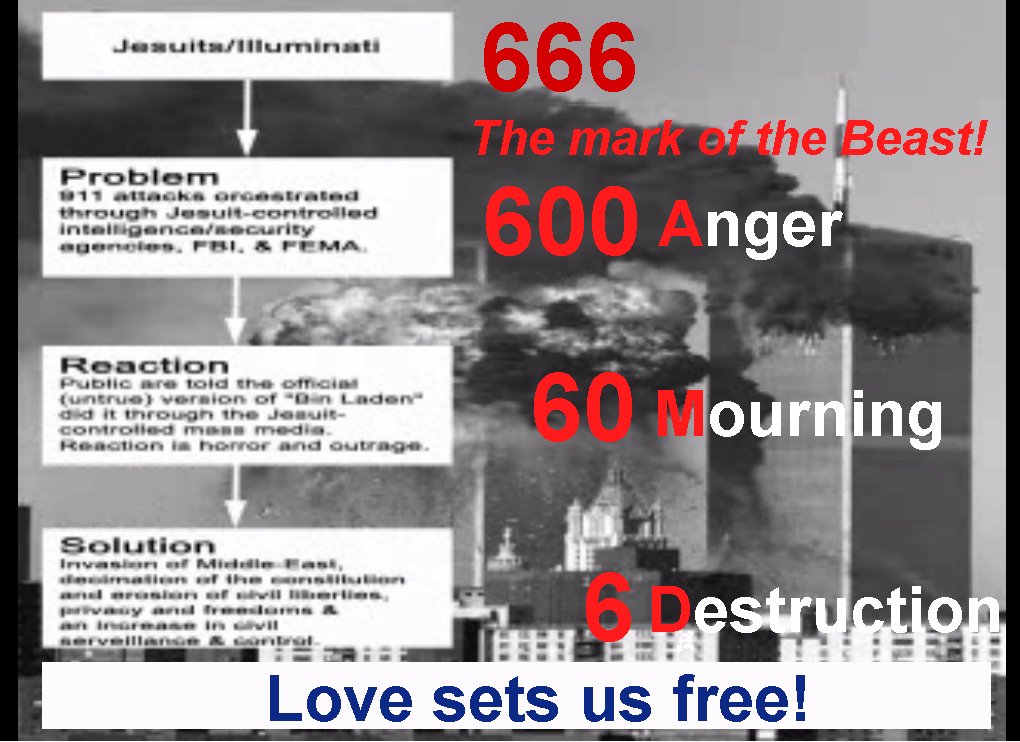 Graphic image of The Mark of the Beast and it's relationship to 9/11